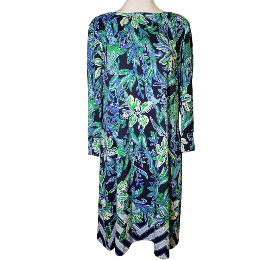 Lilly Pulitzer Sophie Shift Dress XL Blue Green Floral UPF 50+ High Tide Resort